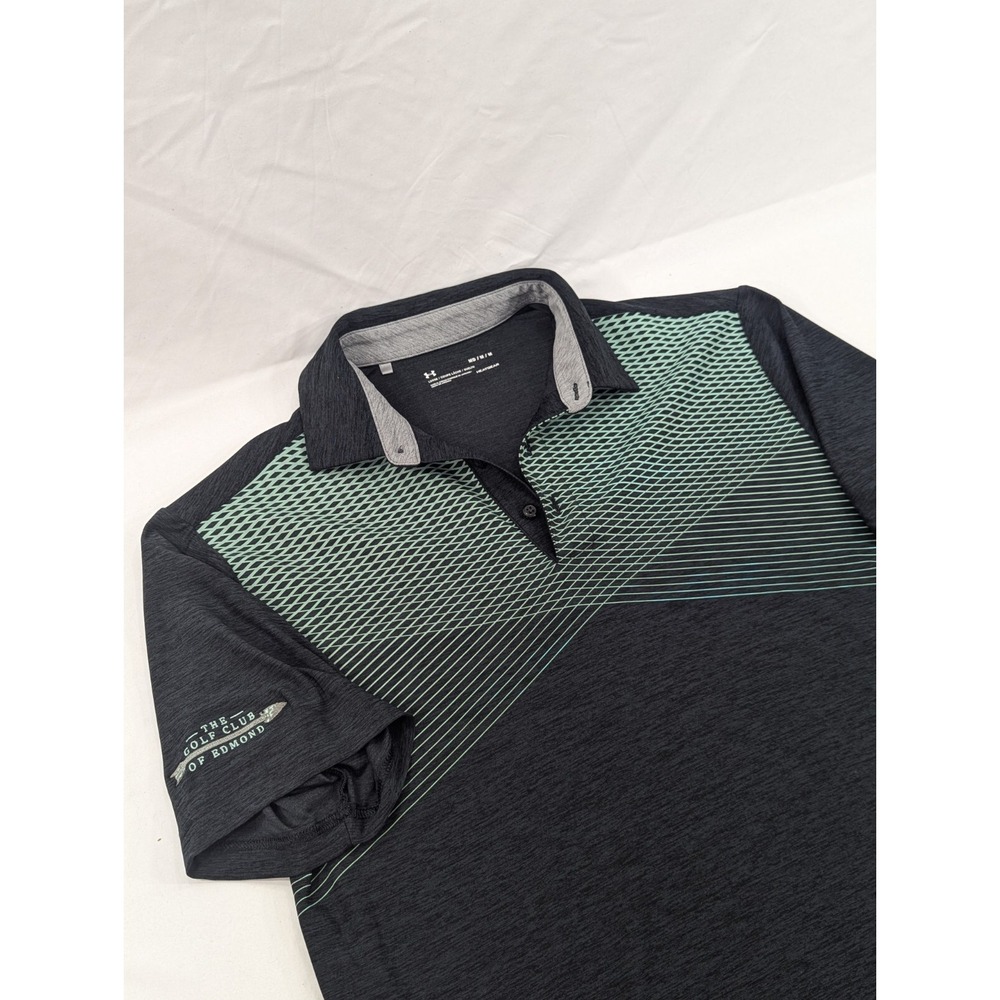 Under Armour Polo Shirt Mens Medium Loose Heatgear Golf Club Of Edmond EUC Gray